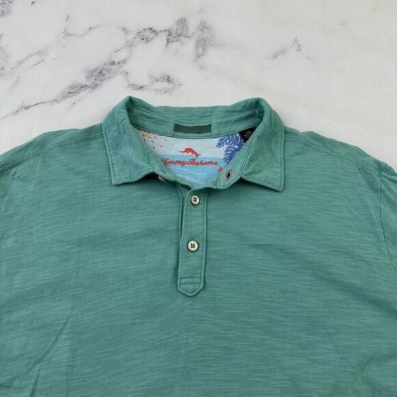 Tommy Bahama Mens Polo Shirt Size L Light Teal Blue Short Sleeve Solid - Picture 2 of 12